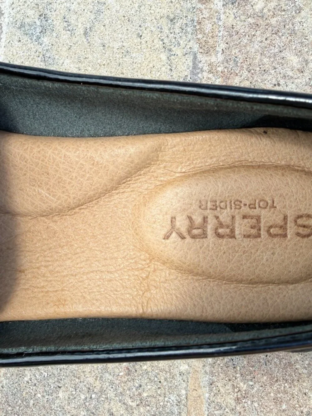 Sperry black patent loafers like new